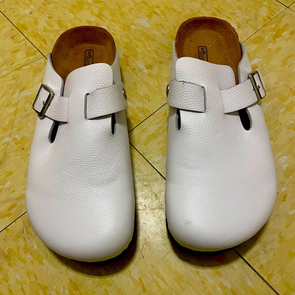 Birkenstock Boston Clogs - White Leather (Size 45 EU / 11 US MENS)